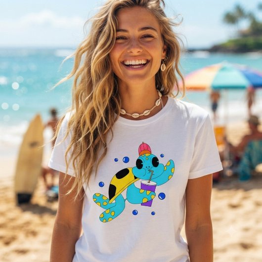 レモネードを飲むユーモラスなカメ Tシャツ