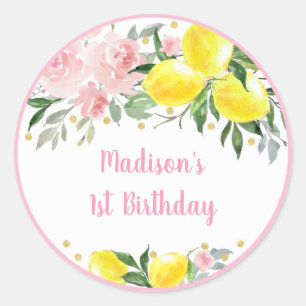 レモネードサンシャインピンク金ゴールドフローラ誕生日 ラウンドシール