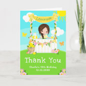 レモネードスタンドの誕生日茶色の髪の女の子 サンキューカード (正面)