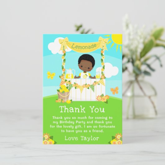 レモネードスタンドの誕生日 黒い肌の少年 サンキューカード (スタンド正面)