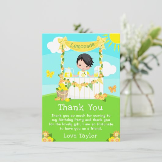 レモネードスタンドの誕生日 黒髪の少年 サンキューカード (スタンド正面)