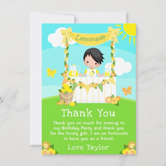 レモネードスタンドの誕生日 黒髪の少年 サンキューカード (正面)