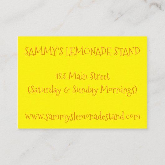 レモネードスタンドイエローレモンエード投手 名刺 (裏面)