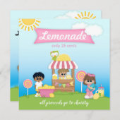 レモネードスタンド棒つきキャンデーキッドズパーティの招待状 招待状 (正面/裏面)