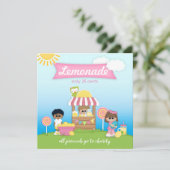 レモネードスタンド棒つきキャンデーキッドズパーティの招待状 招待状 (スタンド正面)