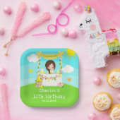 レモネードスタンド誕生日ブラウンヘアガール ペーパープレート (パーティー)