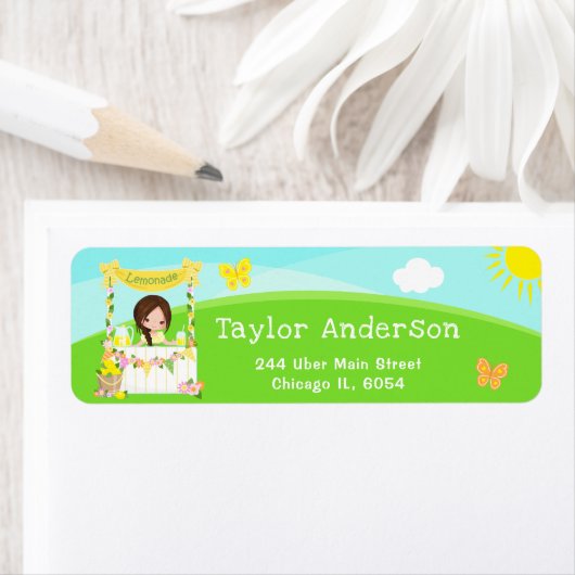 レモネードスタンド誕生日ブラウンヘアガール ラベル (インサイチュ)