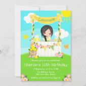 レモネードスタンド誕生日ブラックヘアガール 招待状 (正面)