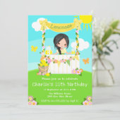 レモネードスタンド誕生日ブラックヘアガール 招待状 (スタンド正面)