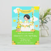 レモネードスタンド誕生日ブラックヘアボーイ 招待状 (スタンド正面)