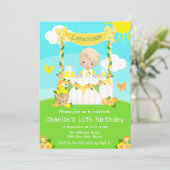 レモネードスタンド誕生日ブロンドヘアボーイ 招待状 (スタンド正面)