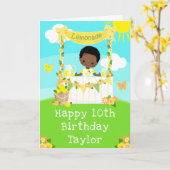 レモネードダークスキンボーイハッピーバースデー カード (黄色い花)