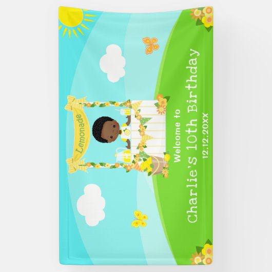 レモネードダークスキンボーイ誕生日ウェルカム 横断幕 (縦)