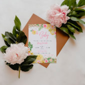 レモネードピンクフローラ赤ちゃんシャワー 招待状