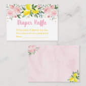 レモネードピンク金ゴールドフローラベビーおむつラッフル エンクロージャーカード (正面/裏面)