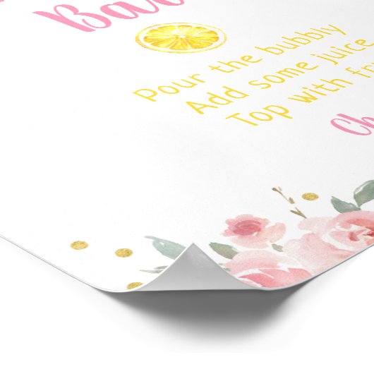 レモネードピンク金ゴールドフローラミモサバーベビーシャワー ポスター (角)
