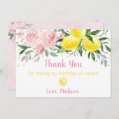 レモネードピンク金ゴールドフローラ誕生日ありがとう サンキューカード (正面/裏面)