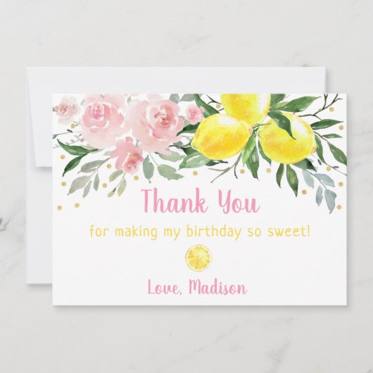 レモネードピンク金ゴールドフローラ誕生日ありがとう サンキューカード (正面)