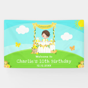 レモネードブラウンヘアボーイ誕生日ウェルカム 横断幕