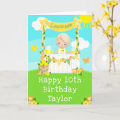 レモネードブロンドヘアボーイハッピーバースデー カード (黄色い花)