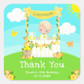 レモネードブロンドヘアボーイ誕生日サンキューユー スクエアシール (正面)