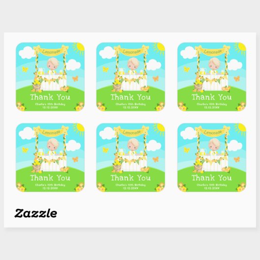 レモネードブロンドヘアボーイ誕生日サンキューユー スクエアシール (シート)