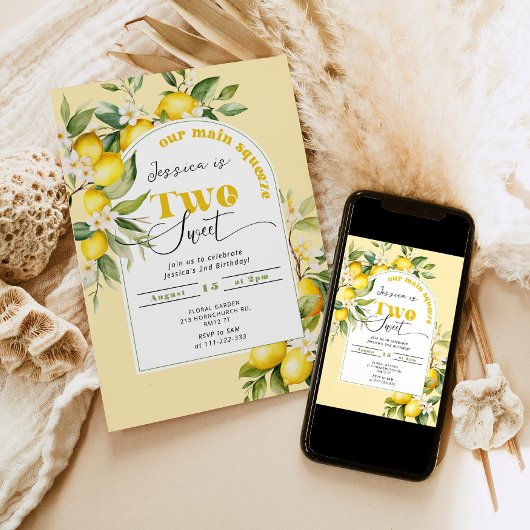 レモネードメインスクイーズ2つの甘い2番目の誕生日 招待状