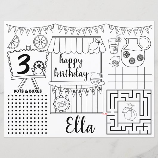 レモネードランチョンマット、ピンクレモネード活動シート (正面)