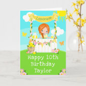 レモネードレッドヘアガールハッピーバースデー カード (黄色い花)