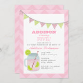 レモネード及びライムのシェブロンのピンクの誕生日 招待状 (正面/裏面)