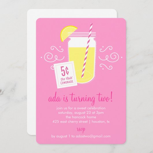 レモネード立場の誕生日のパーティの招待状 招待状 (正面/裏面)