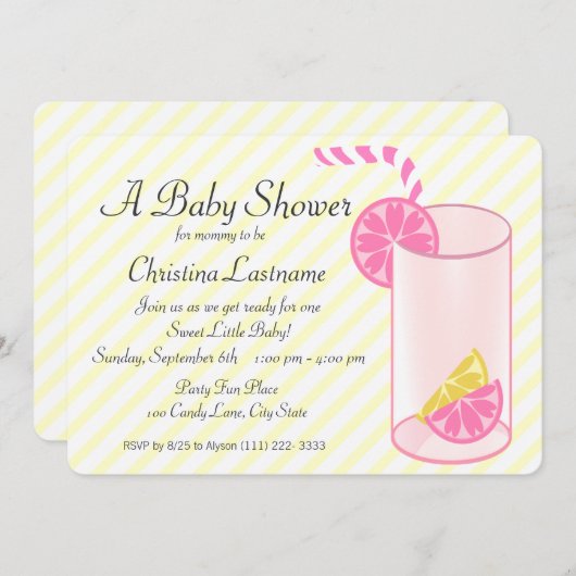 レモネード赤ちゃんシャワー 招待状 (正面/裏面)