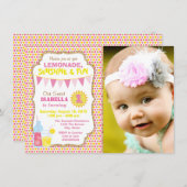レモネード1st誕生日パーティー写真レモネードパーティー 招待状 (正面/裏面)