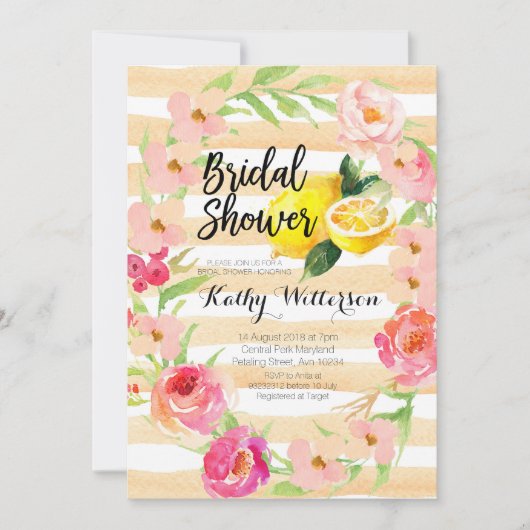レモネード ブライダルシャワー 招待状 水彩 (正面)