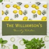 レモパーソナライズされたンとオリーブ模様 キッチンタオル (折り畳み)