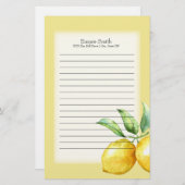 レモパーソナライズされたンと緑の葉の白 便箋 (正面/裏面)