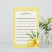レモパーソナライズされたンと緑の葉の白 便箋 (スタンド正面)