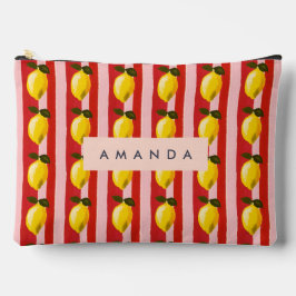 レモパーソナライズされたンストライプパタンイエローレモン アクセサリーポーチ