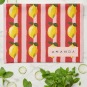 レモパーソナライズされたンストライプパタンイエローレモン キッチンタオル (折り畳み)