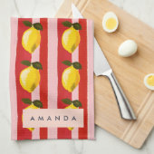 レモパーソナライズされたンストライプパタンイエローレモン キッチンタオル (四つ折り)