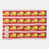 レモパーソナライズされたンストライプパタンイエローレモン キッチンタオル (横)