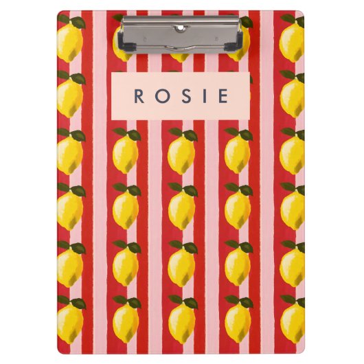 レモパーソナライズされたンストライプパタンイエローレモン クリップボード (正面)
