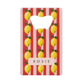 レモパーソナライズされたンストライプパタンイエローレモン クレジットカード栓抜き