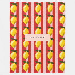 レモパーソナライズされたンストライプパタンイエローレモン フリースブランケット