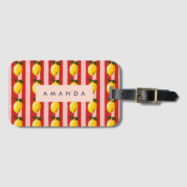 レモパーソナライズされたンストライプパタンイエローレモン ラゲッジタグ