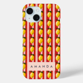 レモパーソナライズされたンストライプパタンイエローレモン iPhone 15ケース