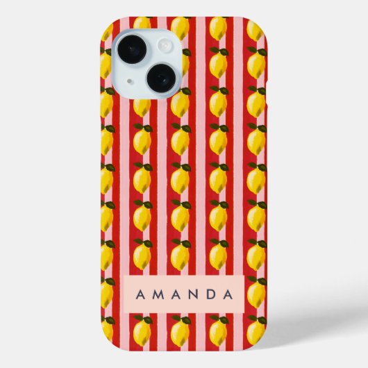 レモパーソナライズされたンストライプパタンイエローレモン Case-Mate iPhoneケース (裏面)
