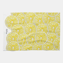 レモパーソナライズされたンスライス水彩パターン キッチンタオル
