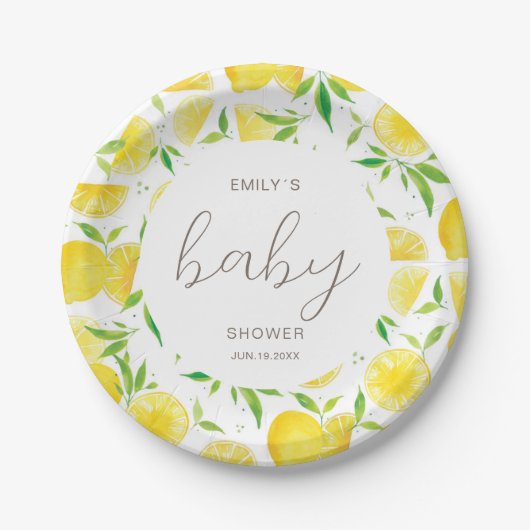レモパーソナライズされたン水彩夏の赤ちゃんシャワー ペーパープレート (正面)