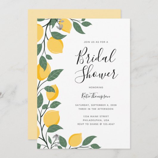 レモモダンンと葉書道ブライダルシャワー 招待状 (正面/裏面)